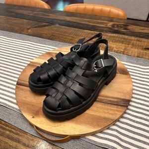 Black Free People Strappy Fisherman Sandals